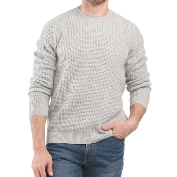 NEW BONOBOS Merino Wool And Yak Blend Waffle Sweater Light Grey for men 563tn - Picture 1 of 2
